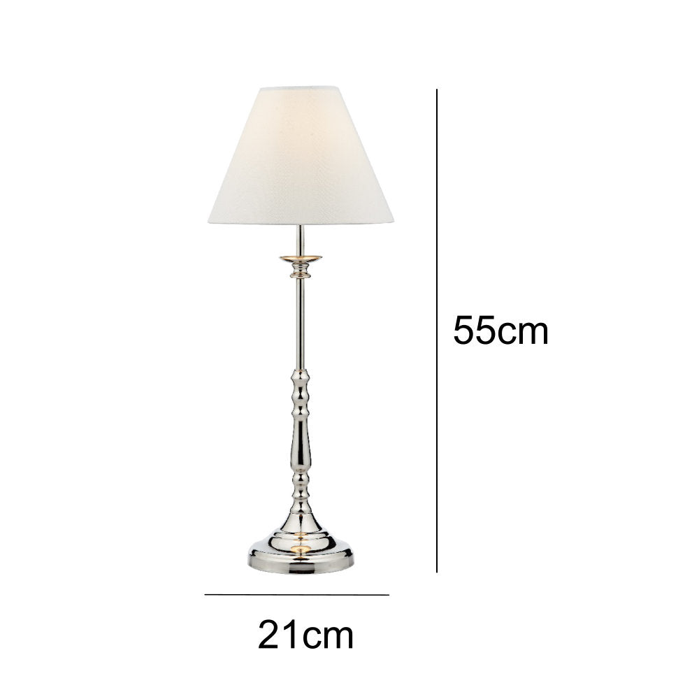 Britalia BRBLE4138 Polished Nickel Vintage Candlestick Table Lamp with Ivory Shade 55cm