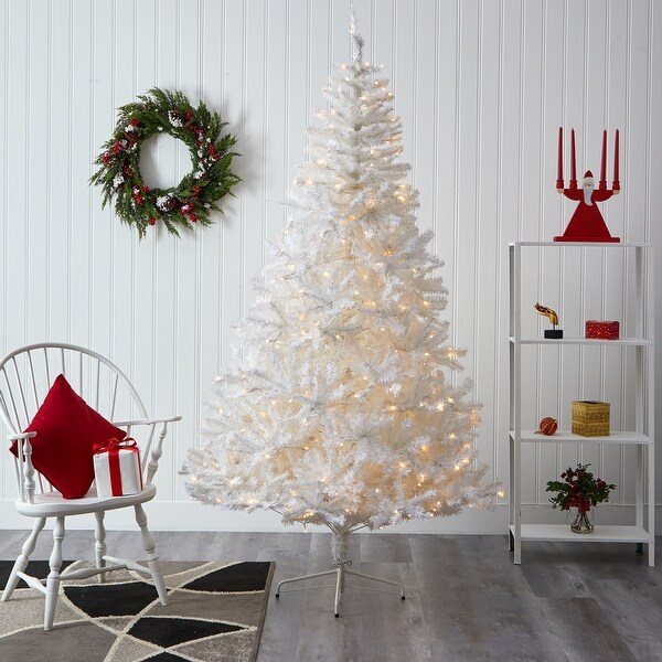 7' White Christmas Tree with 1000 Branches and 350 Clear LED Lights