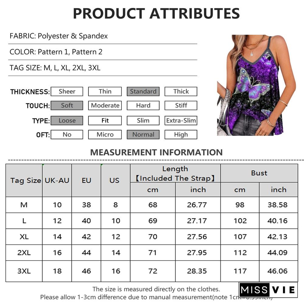 Fashion Halt Sexy V Neck Blouse Casual Women Sleeveless Y2K Tank Top Gradient Butterfly Print Loose Camisole Blouse Tops D30