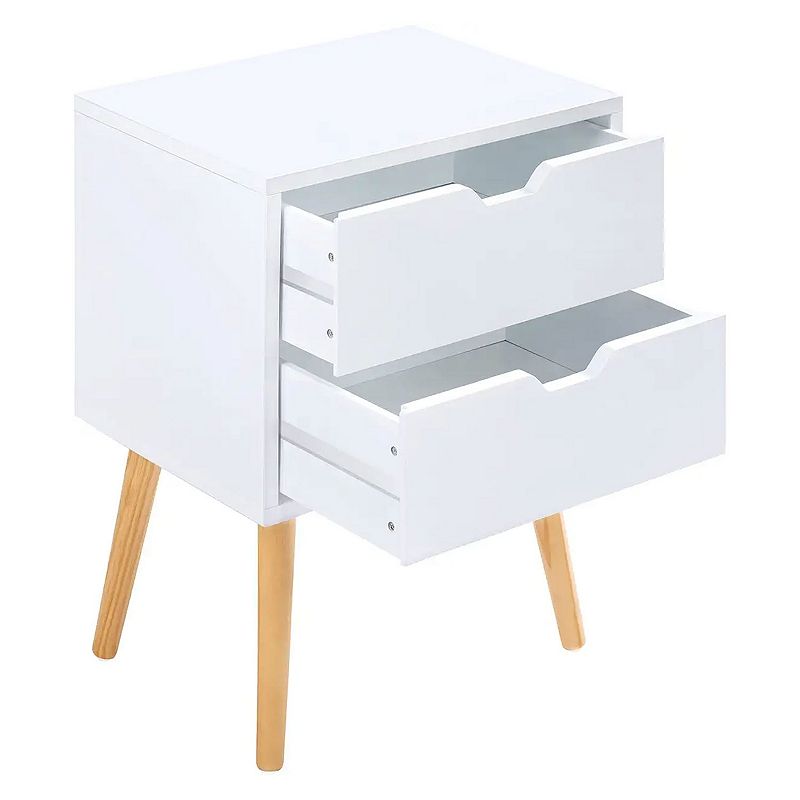 Sweetgo Modern Wooden Nightstand End Side Table with 2 Storage Drawers， White