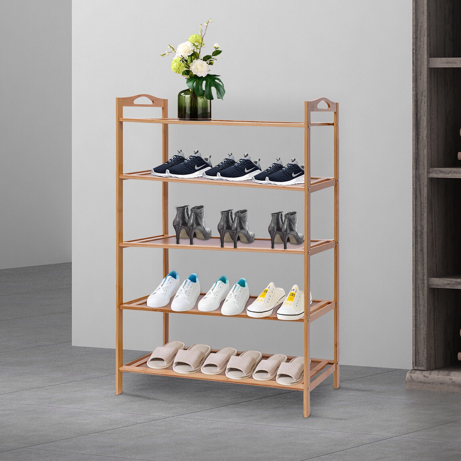 Miumaeov 5 Tier Shoe Rack Bamboo MDF Entryway Shoe Shelf Cabinet Shoe Storage Organizer