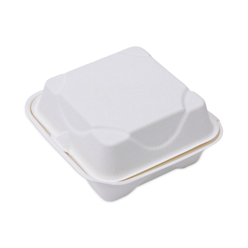 Eco-Products Renewable and Compostable Sugarcane Clamshells， 6 x 6 x 3， White， 50/Pack， 10 Packs/Carton (EPHC6)