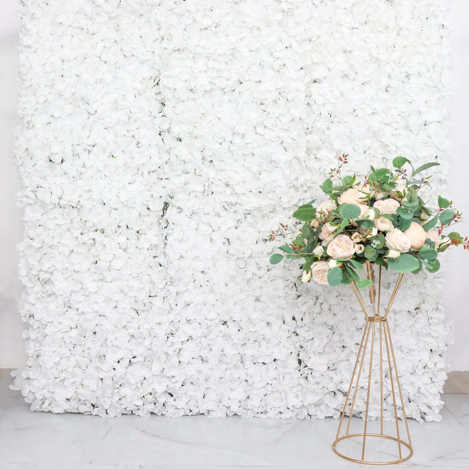 White UV Protected Hydrangea Flower Wall Mat Backdrop 4 Artificial Panels 11 Sq ft.