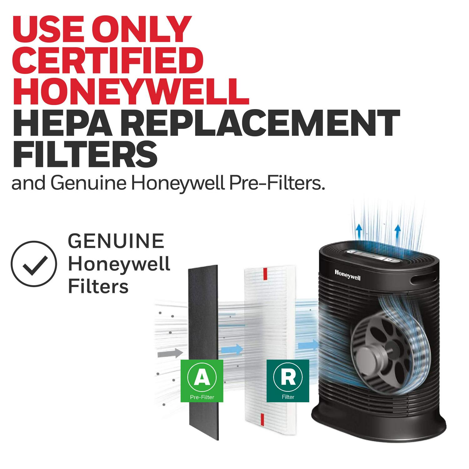 Honeywell AllergenPlus HEPA Air Purifier， Airborne Allergen Reducer for Medium Rooms (155 sq ft)， Black  Wildfire/Smoke， Pollen， Pet Dander， and Dust Air Purifier， HPA100