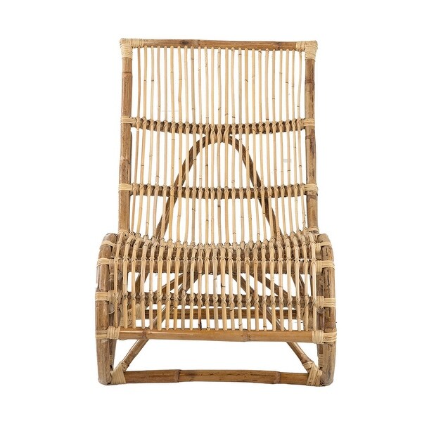 35 Inch Retro Style Rattan Lounge Chair， Slatted Support， Natural Brown