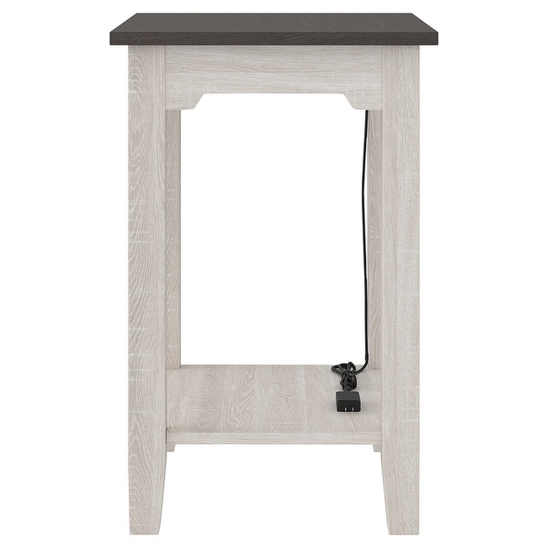 Wooden Side End Table with USB Ports and Power Cord， Antique White and Gray