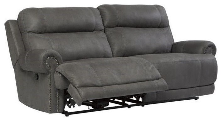 Ashley Furniture Austere Faux Leather Reclining Sofa in Gray   Transitional   Sofas   by Homesquare  Houzz