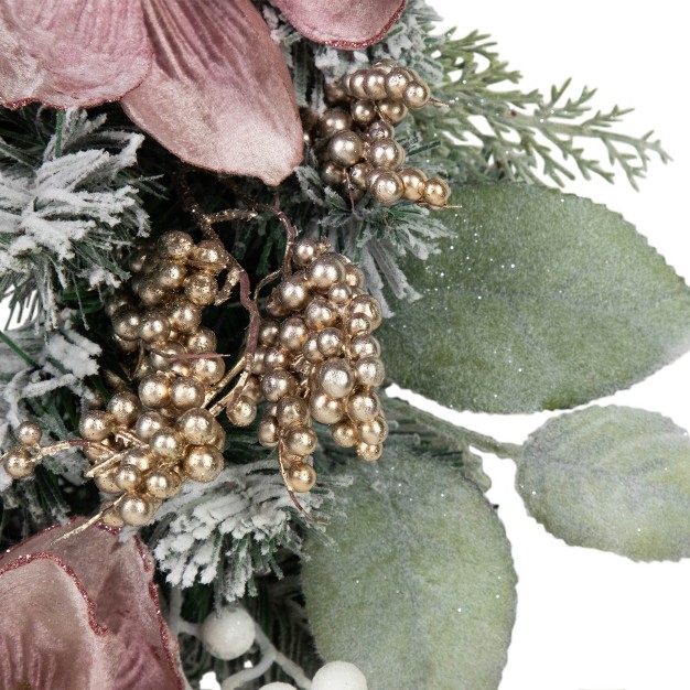 Northlight Pink Floral And Ball Ornament Frosted Pine Artificial Christmas Wreath 24 inch Unlit