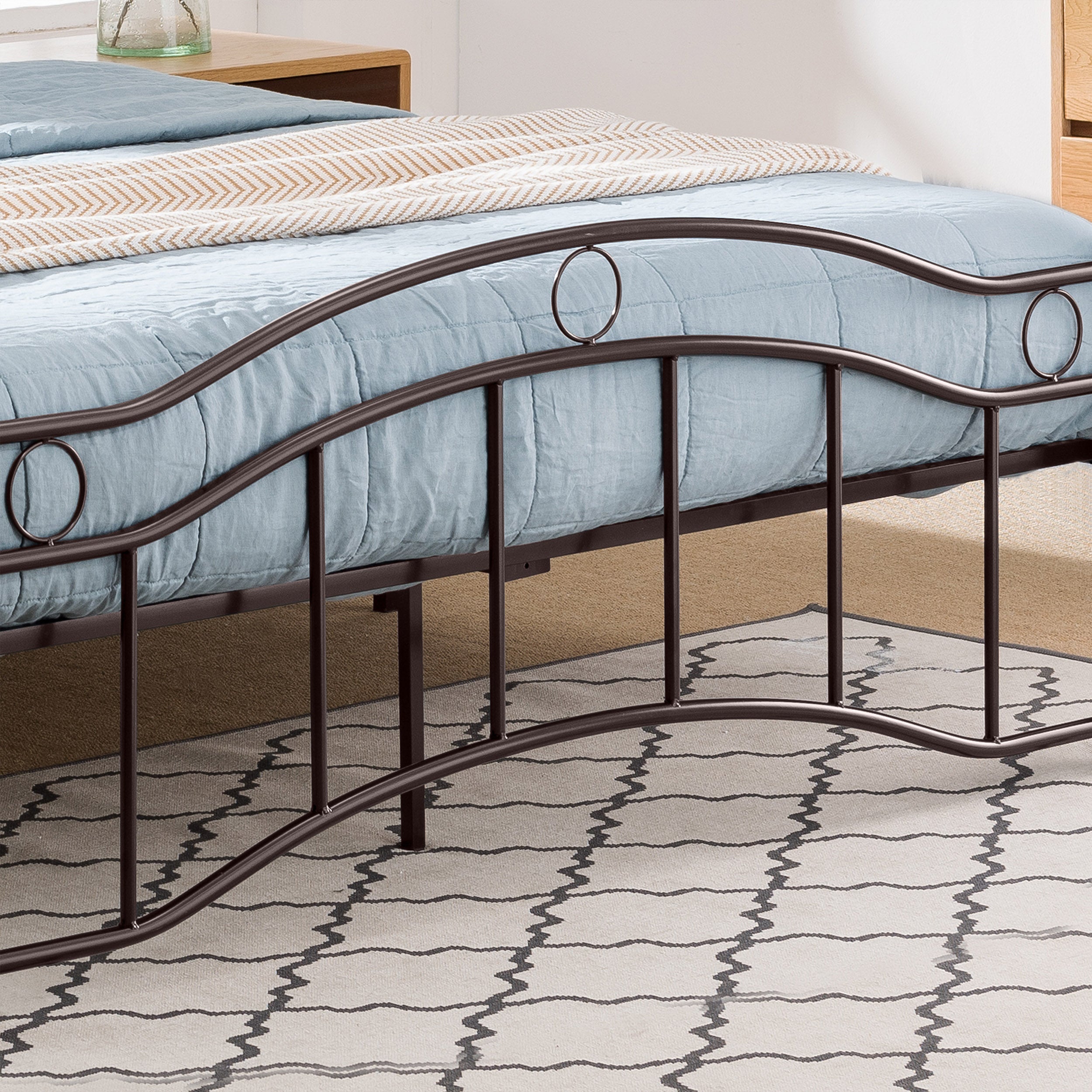 Cole Contemporary Iron Queen Bed Frame with Finial-Topped Legs