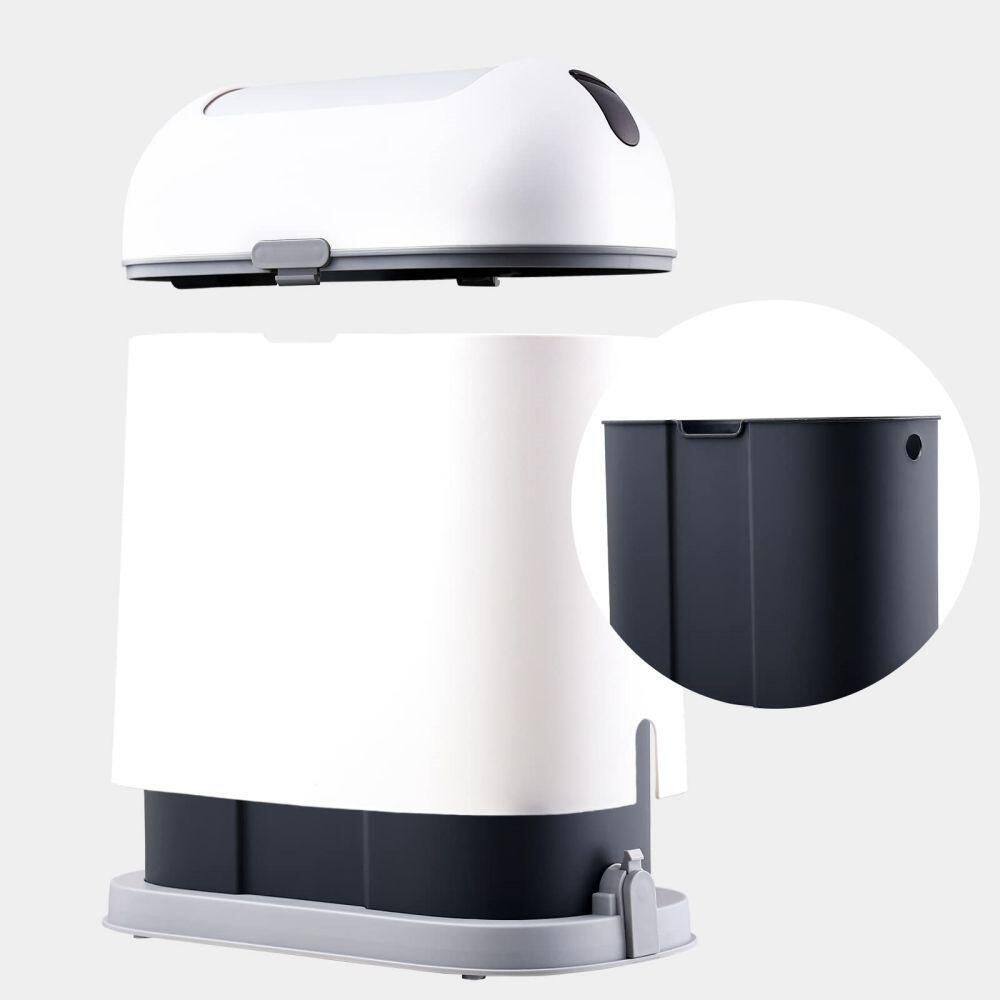 Dracelo Motion Sensor 2.5 Gal. Waterproof Waste Basket with Butterfly lid in. White with Grey Button B09L48632Y