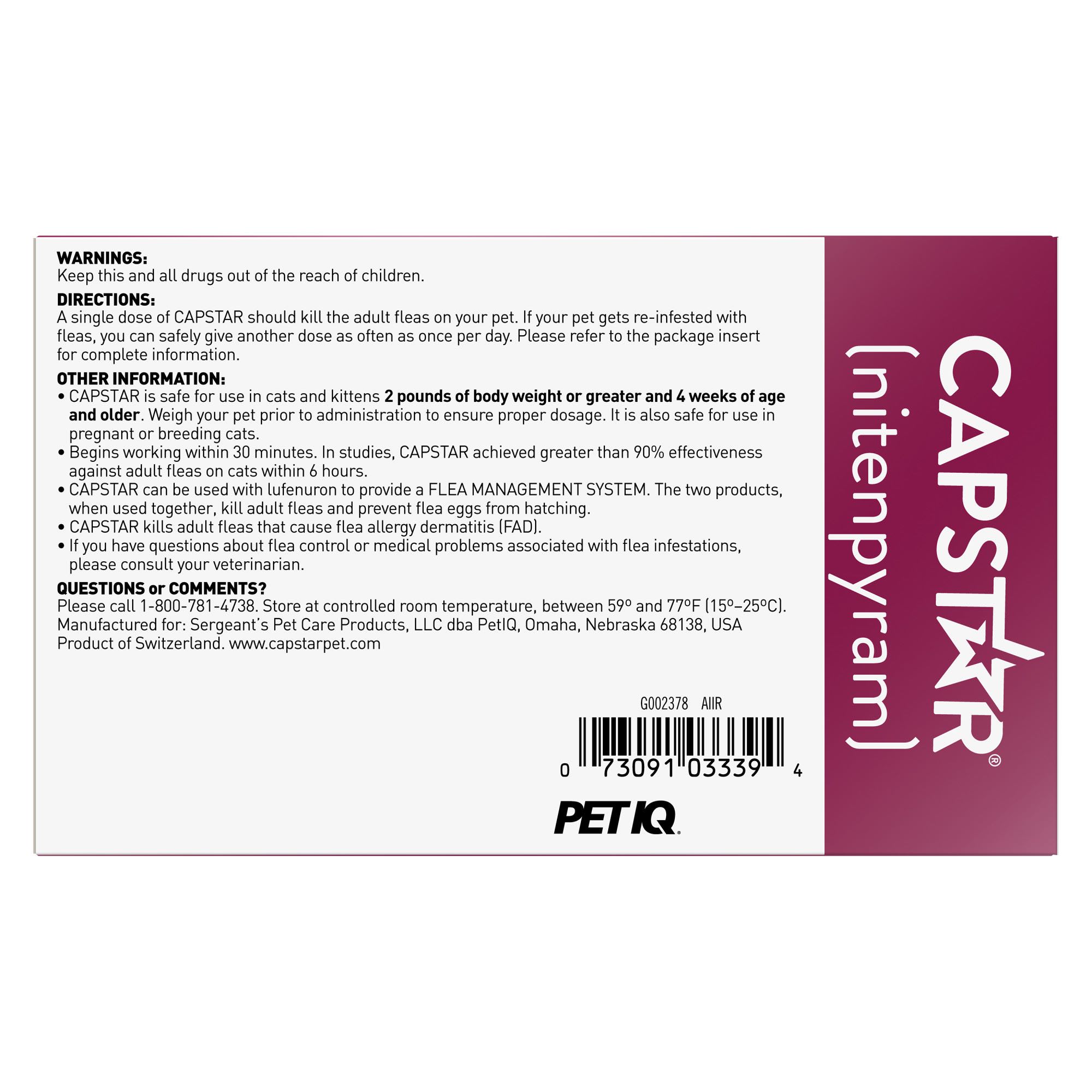 Capstar Flea Tablets for Cats 2-25 lbs.， Count of 6