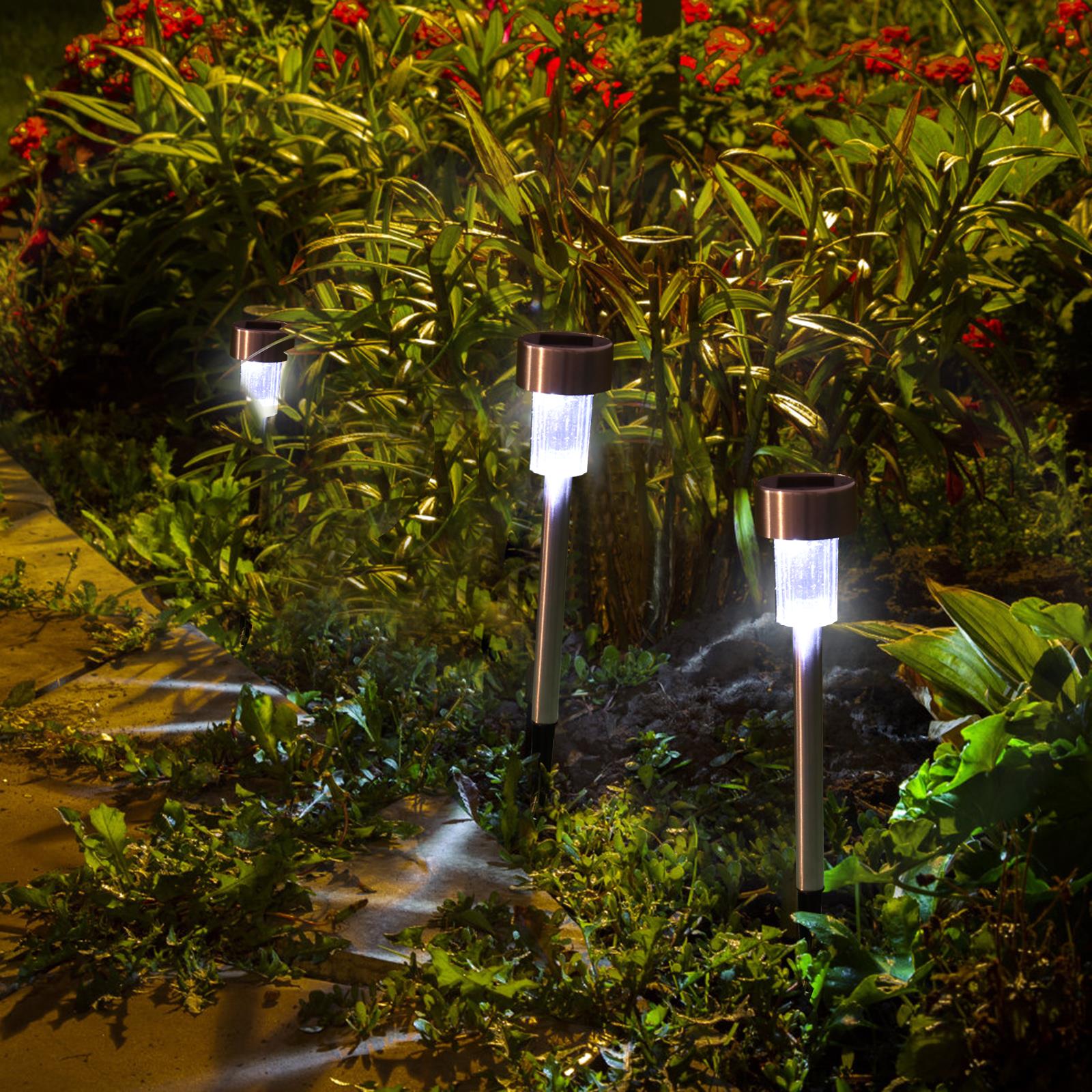 Winado 24 Pieces Garden Outdoor Stainless Steel LED Solar Path Lights Lamp，White and Silver