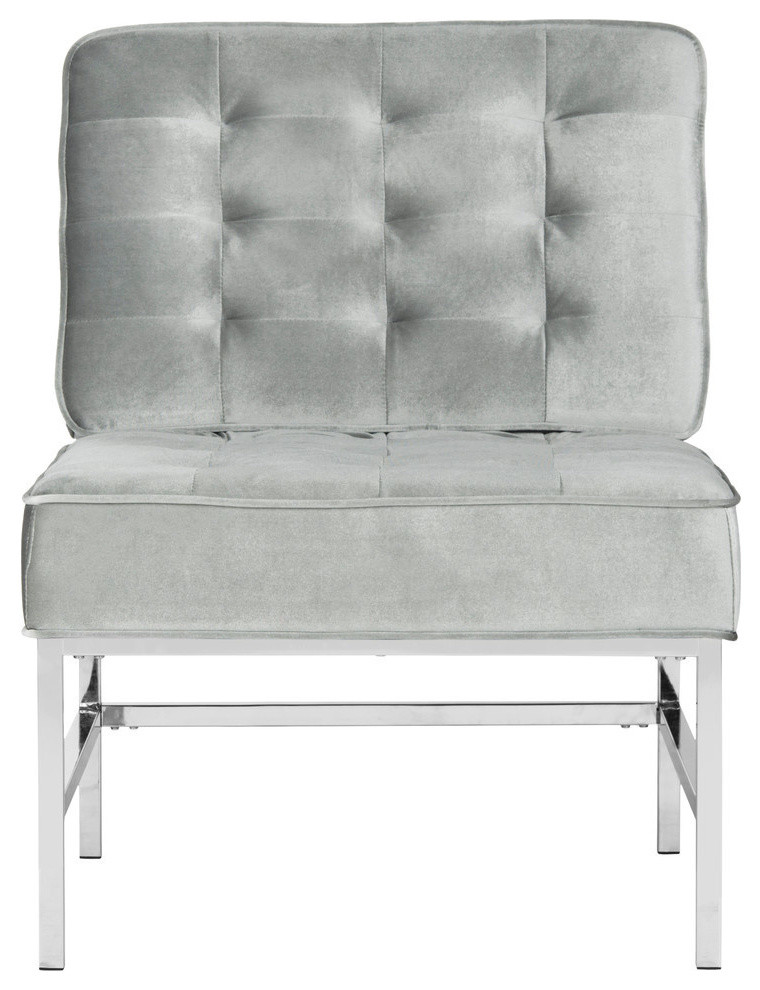 Ansel Modern Tufted Leather Chrome Accent Chair  Antique Taupe   Contemporary   Armchairs And Accent Chairs   by Safavieh  Houzz