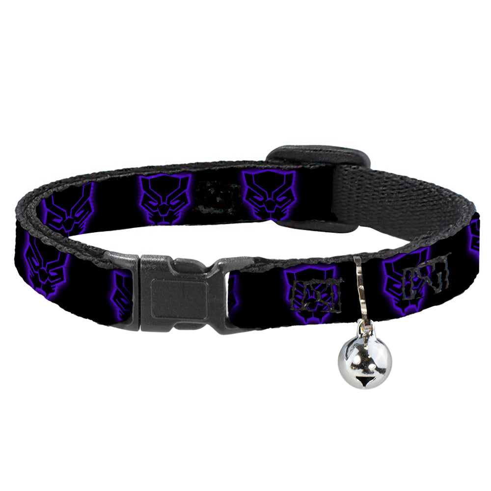 Marvel Comics Cat Collar， Breakaway Collar with Bell， Black Panther Avengers Icon Outline Black Purple， 8.5 to 12 Inches 0.5 Inch Wide