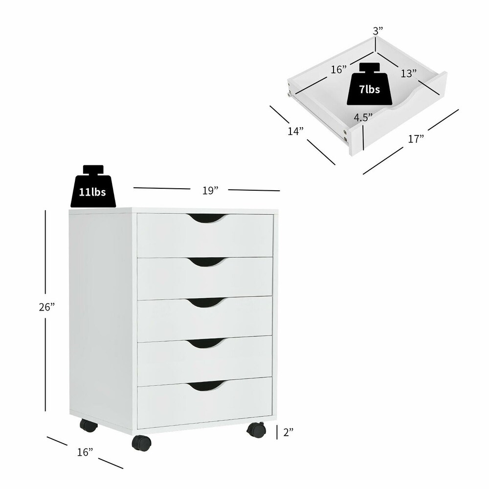 Gymax 5 Drawer Dresser Storage Cabinet Chest w/Wheels for Home Office   See Details