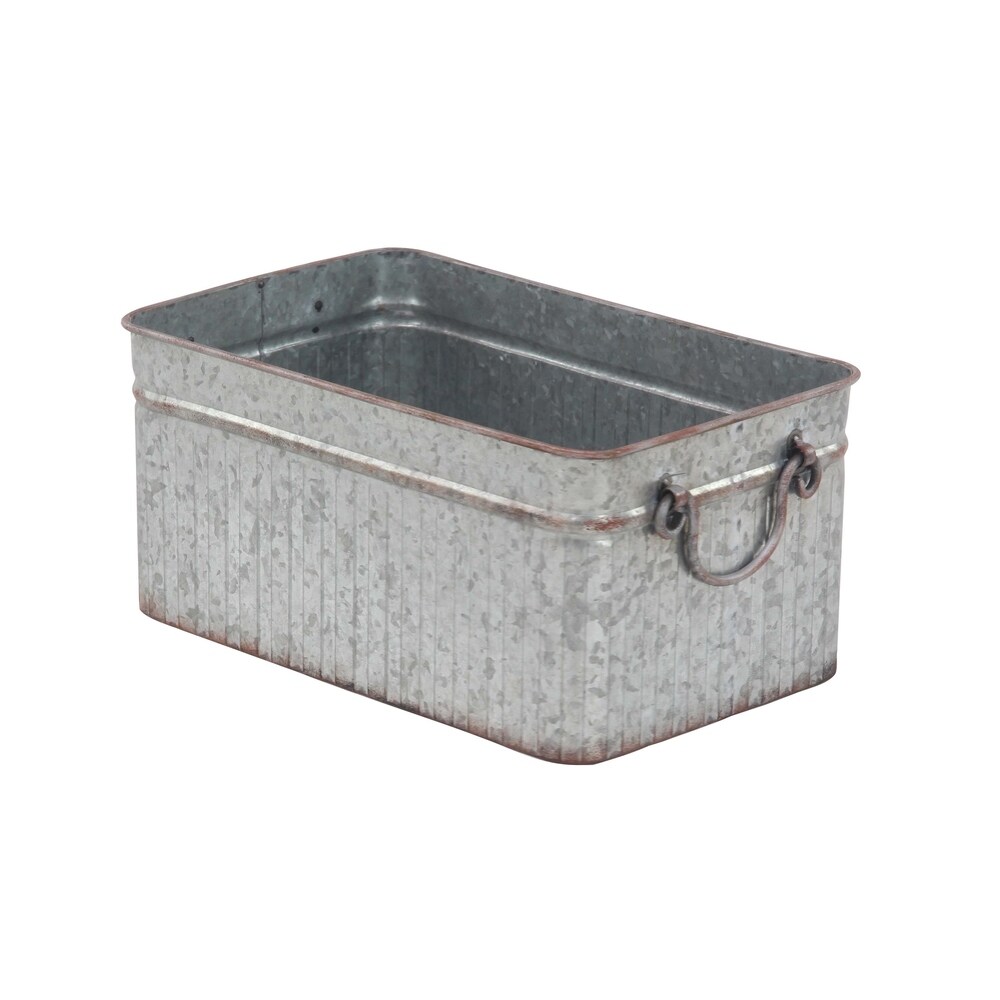 Farmhouse Metal Rectangular Planters with Handle (Set of 3)