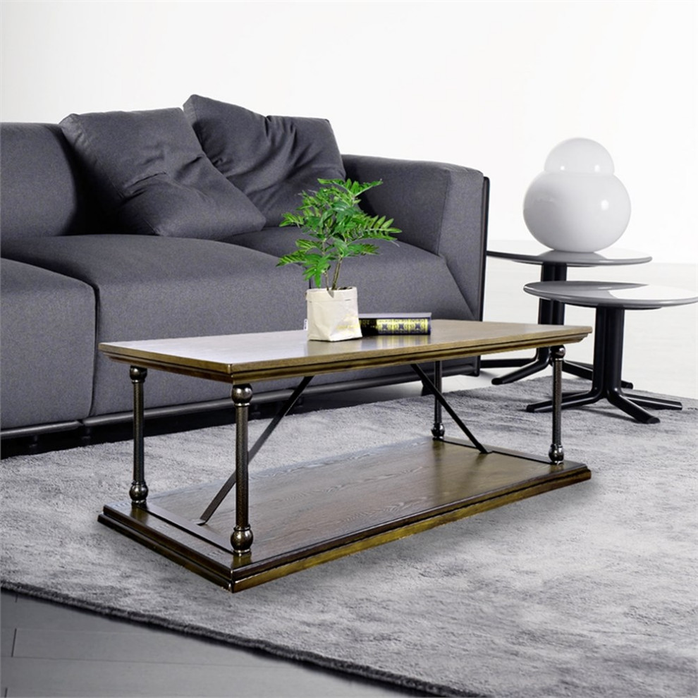 Homycasa 47  x27 x27W Tradictional Brown Wood Cocktail Coffee Table   Traditional   Coffee Tables   by Homesquare  Houzz