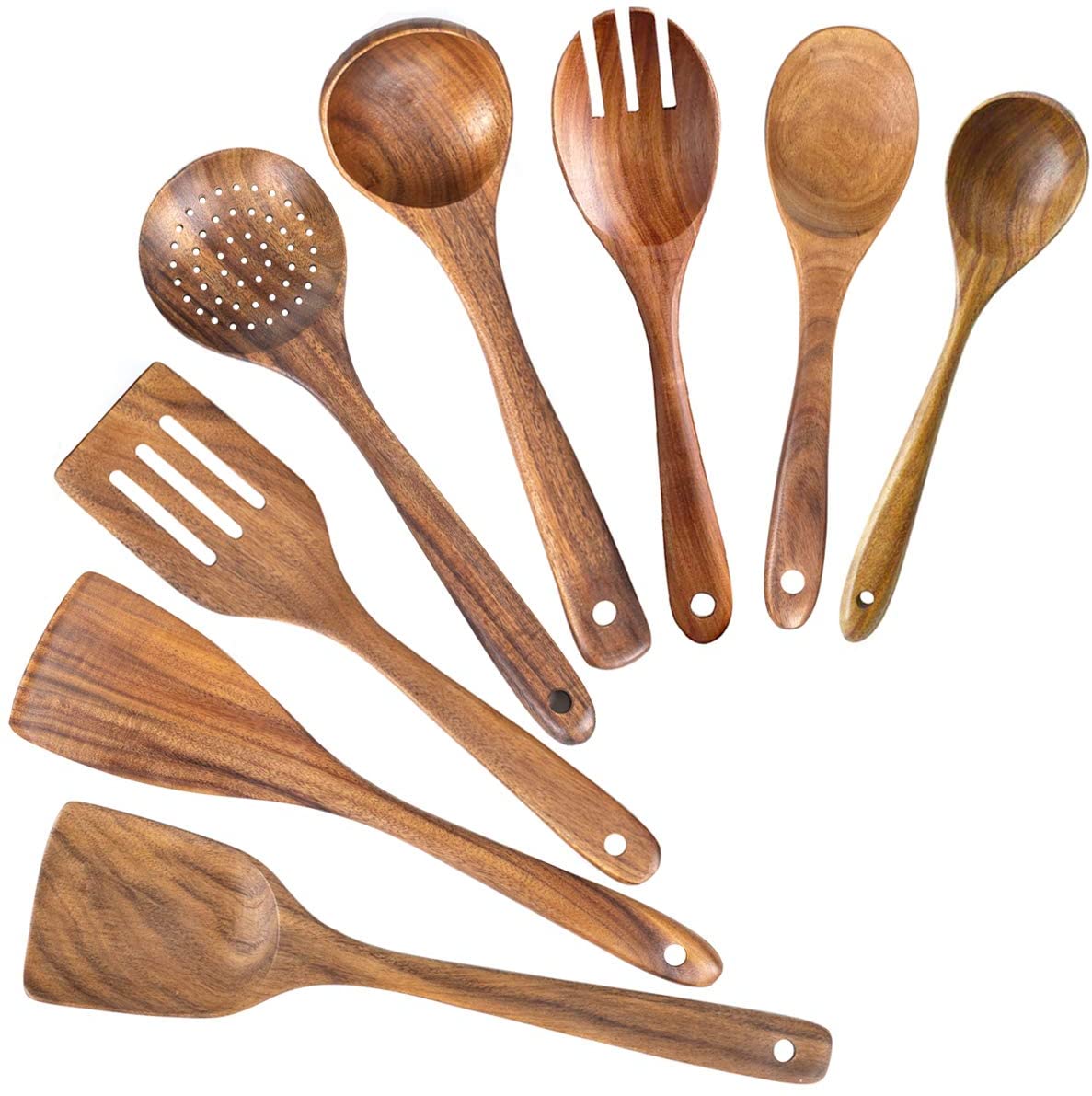 Wooden Spoons for Cooking， Nonstick Kitchen Utensil Set (Teak 8 Pack)