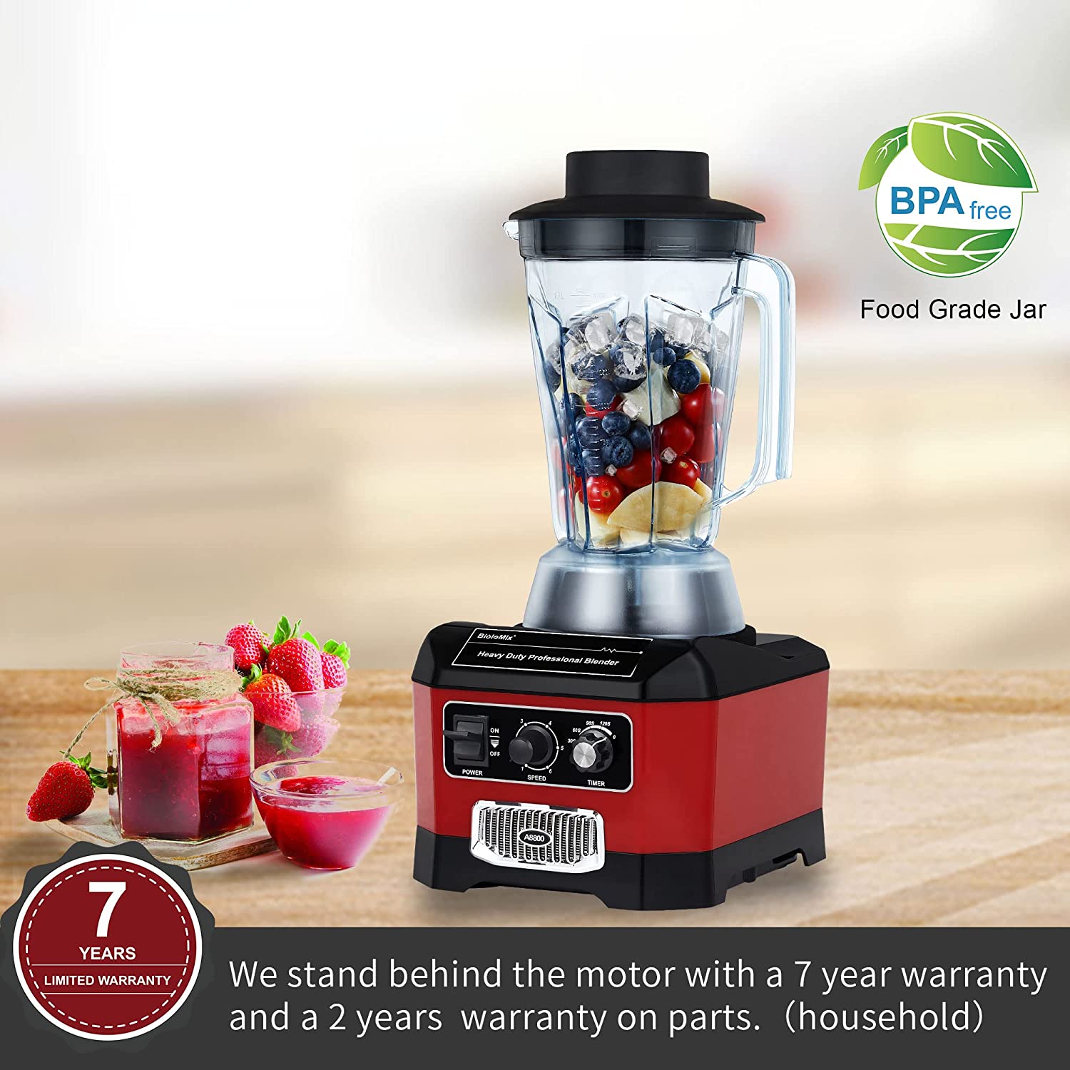 General Heavy Duty Professional Blender  General 2200W Commercial Grade General Blender With 70Oz Container For Shakes  Smoothies  Ice Crushing  General Fruits  Soups  Dry Grinding (Red)