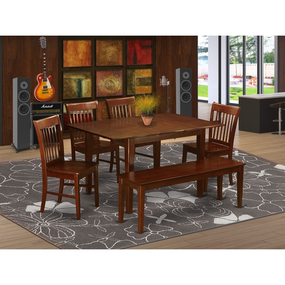 East West Furniture Dining Furniture Set Contains a Rectangle Table and Dining Chairs with a Bench (Chair Seat Type Options)