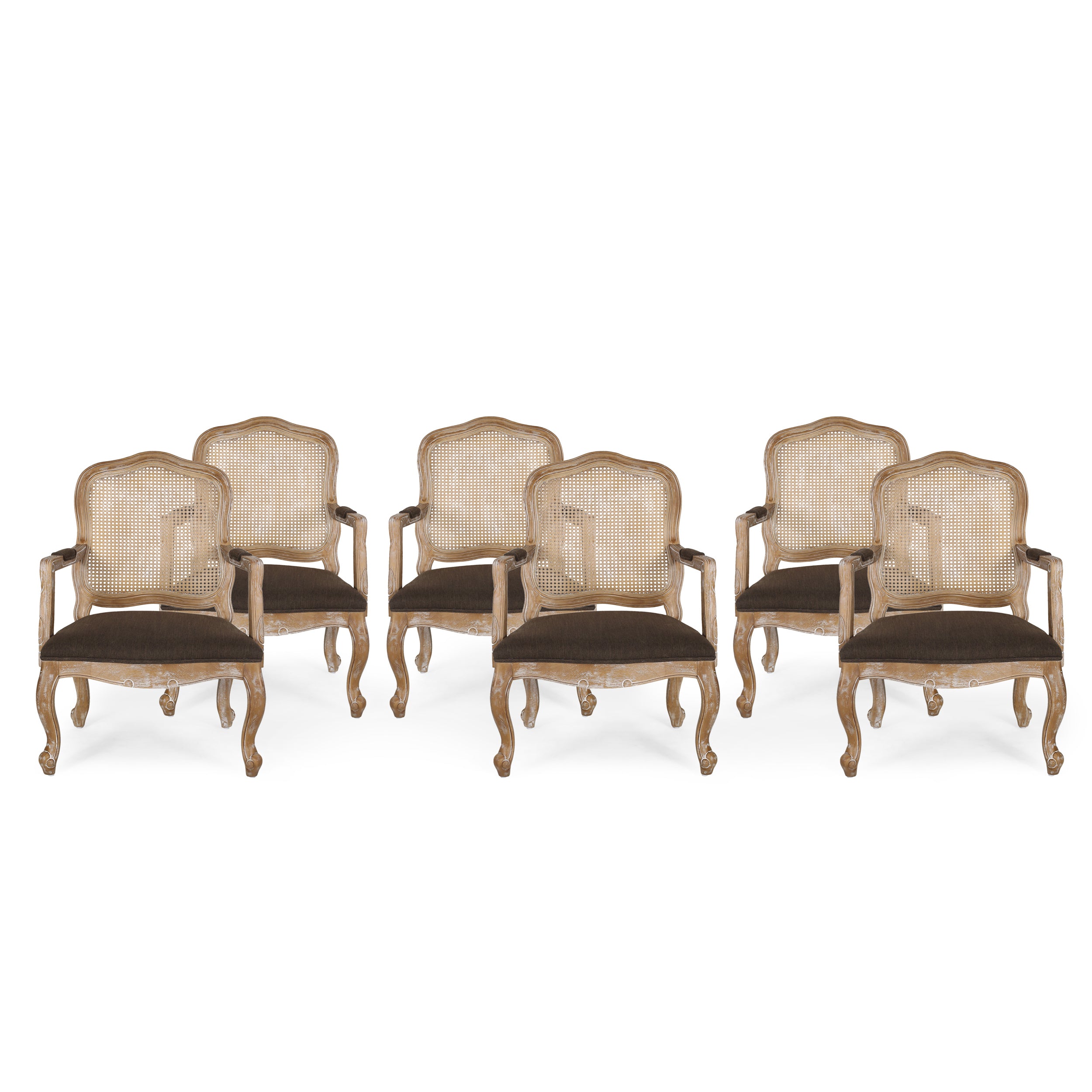 Biorn French Country Wood and Cane Upholstered Dining Armchair