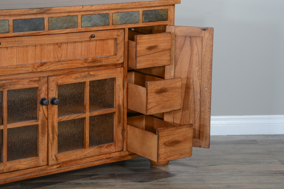 64 quotRustic TV Stand Media Console Counter Height With Drawers   Traditional   Entertainment Centers And Tv Stands   by Sideboards and Things  Houzz