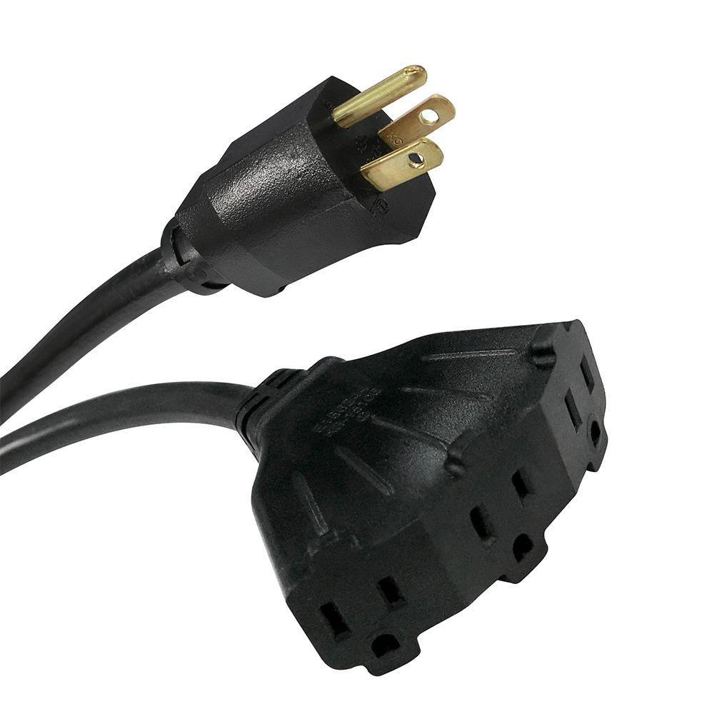 HDX 2 ft. 143 Medium Duty IndoorOutdoor Adaptor Cord with Tri-tap Black HWHD1432F