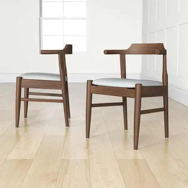 Zidane Grey Fabric and Medium Brown Wood Dining Chairs (Set of 2) - 0