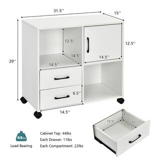 Costway File Cabinet Mobile Lateral Printer Stand with Storage Shelves White CB10237WH