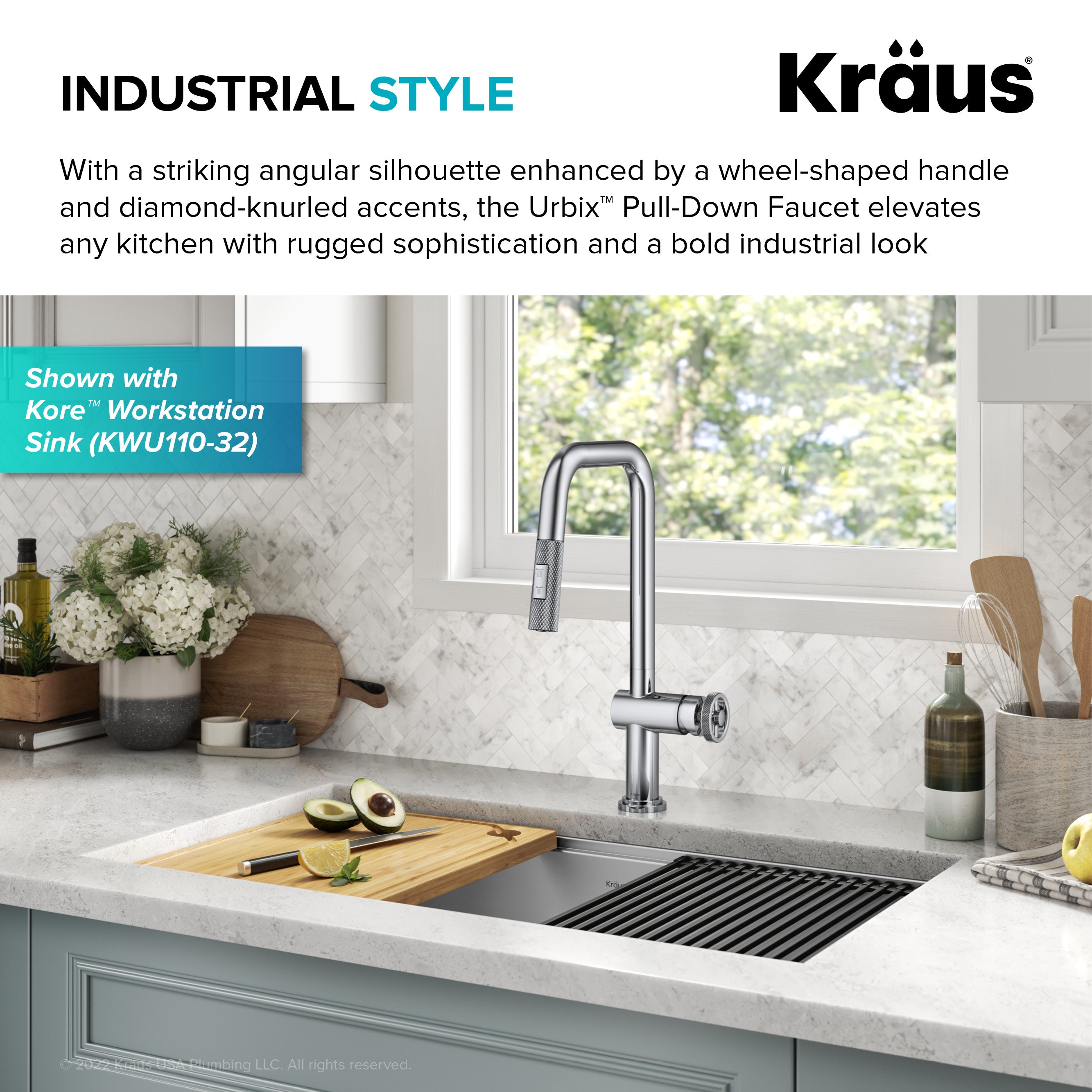 Kraus Urbix Industrial Pull-Down Single Handle Kitchen Faucet in Chrome