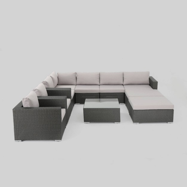 Santa Rosa 10pc Wicker Patio Sectional Sofa Set Gray silver Christopher Knight Home