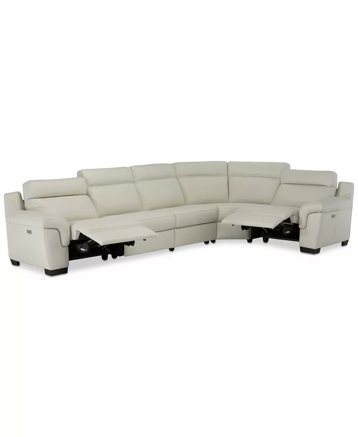 Furniture Julius II 5-Pc. Leather Sectional Sofa With 2 Power Recliners Power Headrests and USB Power Outlet