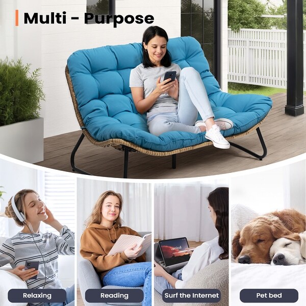 Pellebant Double Papasan Chair Loveseat with Beige Cushion For Indoor and Outdoor Use