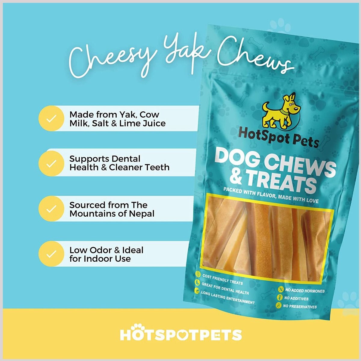 HOTSPOT PETS Rawhide Alternative Medium Himalayan Yak Cheese Dog Chew Treats， 4-5-in