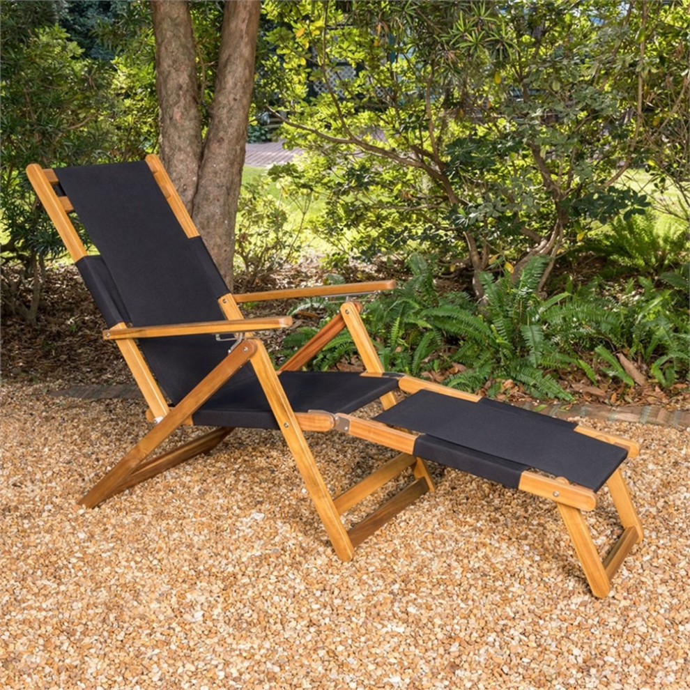 Patioflare Portable Lounge Chair with Leg Rest Black   Transitional   Outdoor Chaise Lounges   by Homesquare  Houzz