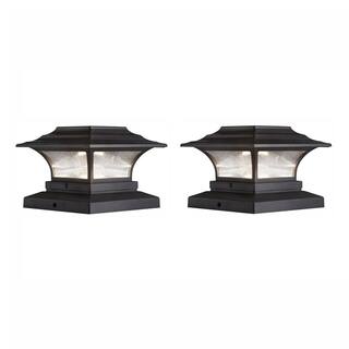 Hampton Bay Solar 4 in. x 4 in. Bronze Outdoor Integrated LED Deck Post Light with 6 in. x 6 in. Adapter (2-Pack) 47577