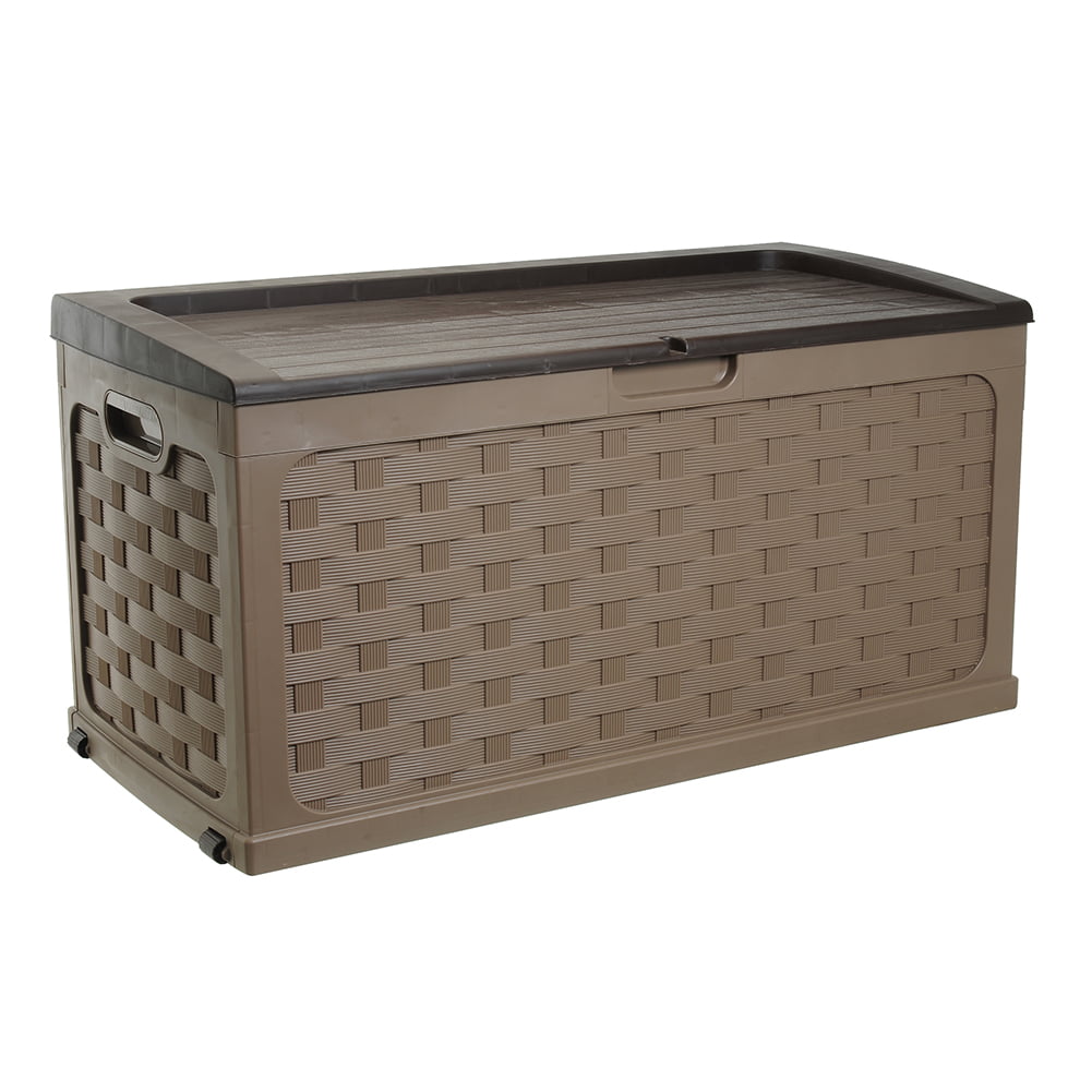 Starplast 88 Gallon Weave Plastic Deck Box, Mocha And Brown