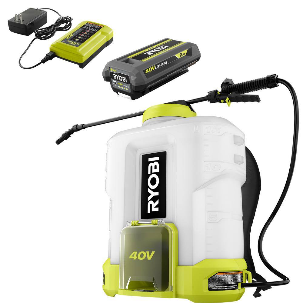 RYOBI 40V Cordless Battery 4 Gal. Backpack Chemical Sprayer with 2.0 Ah Battery and Charger RY40310