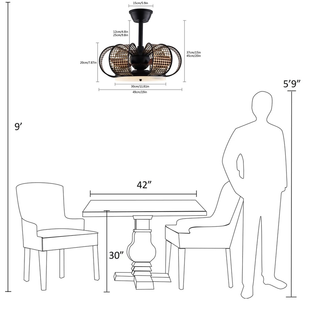 Retro 19'' Ceiling Fan Ceiling Mount Mesh Lampshade with Remote   19in