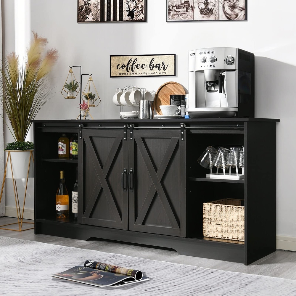 Buffet Cabinet with Storage and Barn Doors  Farmhouse Coffee Bar Sideboard Storage Cabinet for Living Room Dinning Room Kitchen