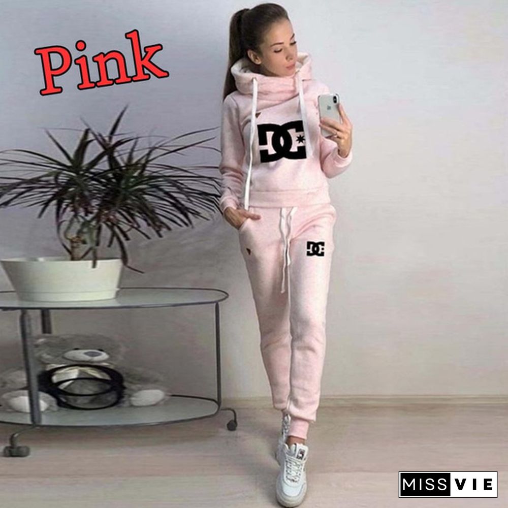 Women Fashion Sets Sportsuits Two Piece Hooded Sweatshirts Pants Two Piece Casual Outfits Set