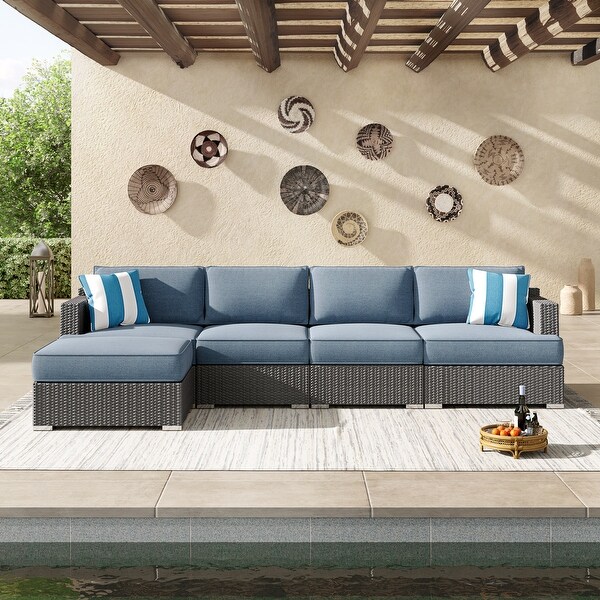 Corvus Ancud 5piece Wicker Patio Conversation Set with Sunbrella Cushion and Sunbrella Pillows