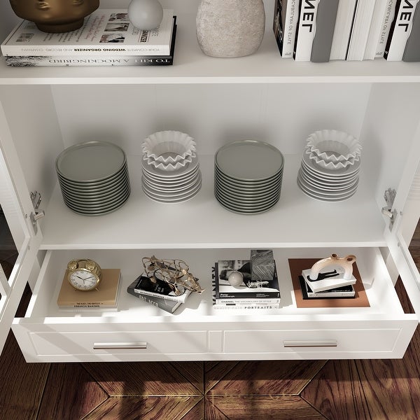 White Bookcase with Glass Doors Display Cabinet Bookshelf Organizer - 70.9