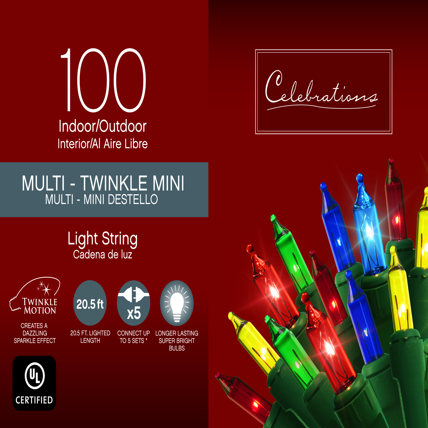 Celebrations Incandescent Multicolored 100 ct String Christmas Lights 20 ft.