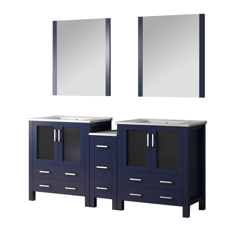 Lexora Volez 72 Inch Bathroom Vanity Cabinet in Navy Blue with Top and Mirror