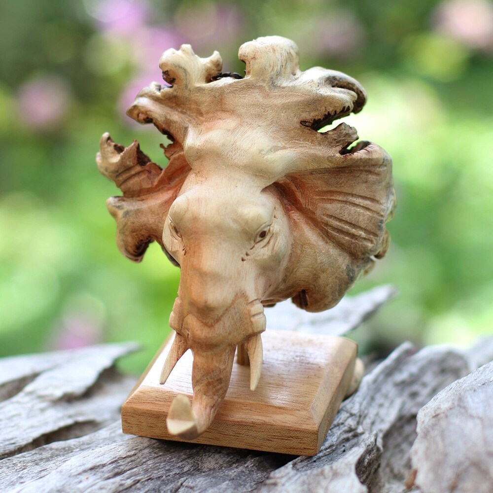 Novica Handmade Emerging Elephant Wood Sculpture   4.7\