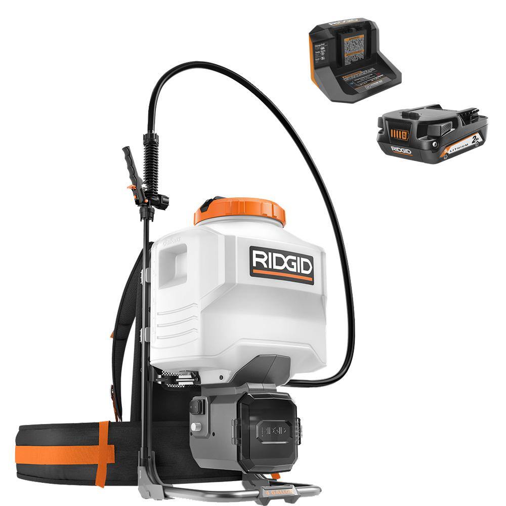 RIDGID 18-Volt Cordless Battery 4 Gal. Backpack Chemical Sprayer with 2.0 Battery and Charger R01501KVNM