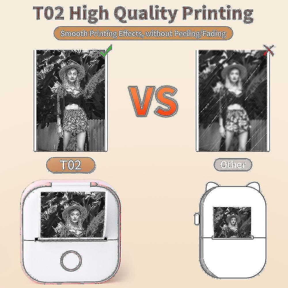 Phomemo T02 Mini Printer Portable Printer Thermal Printing Sticker Wireless Inkless Pocket Printer Self-adhesive Label Printer