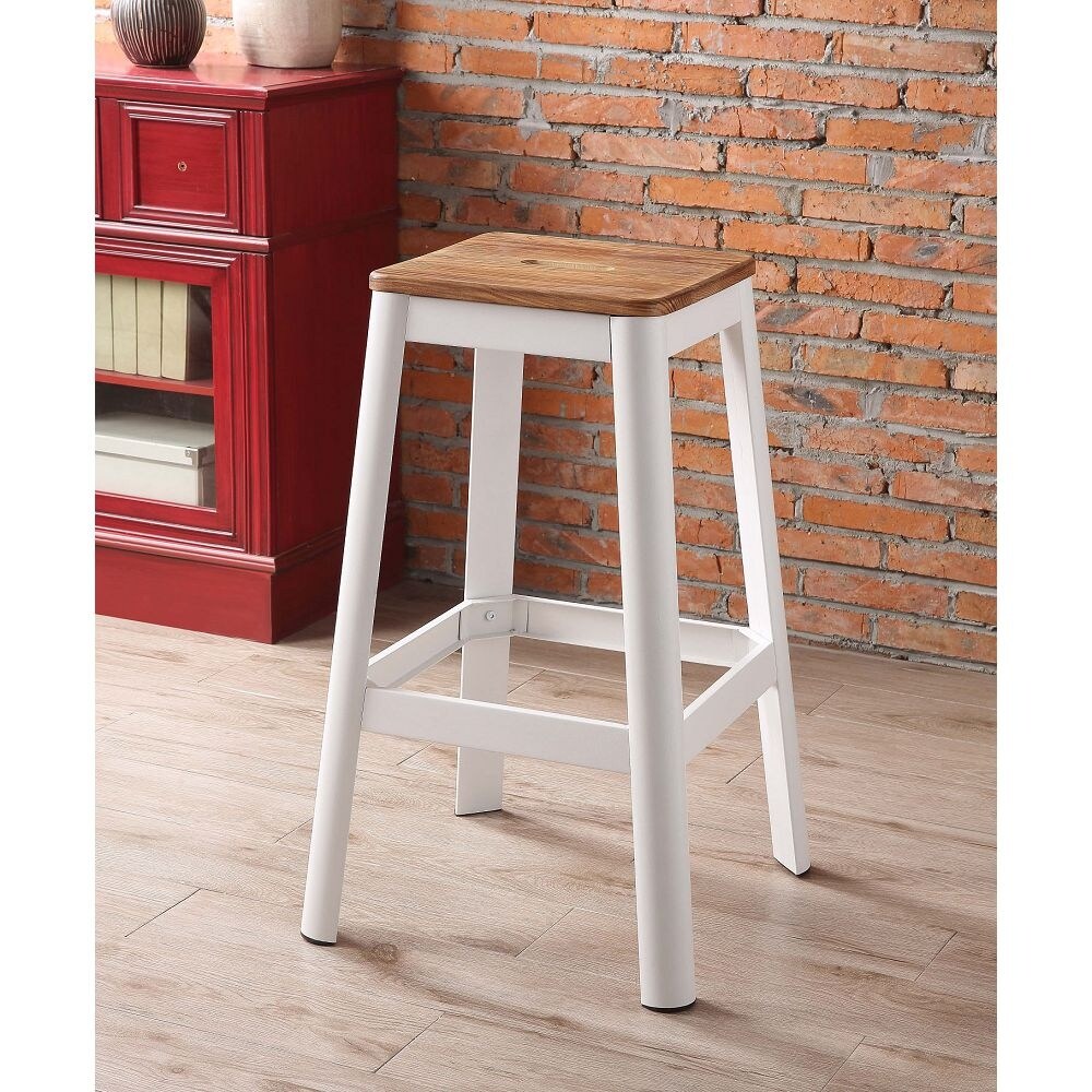 Jacotte Square Bar Stool with Wooden Stationary Seat   Metal Four Legs  Industrial Style Square Armless Stool