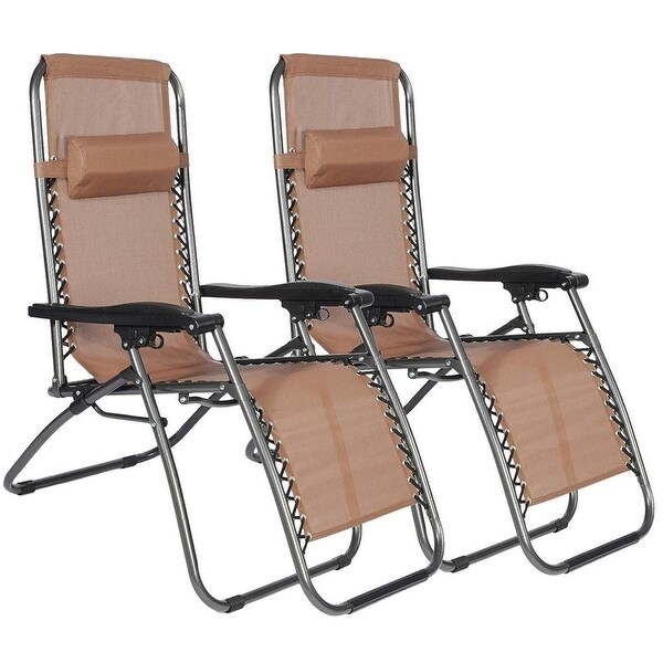 Zero Gravity Reclining Lounge Patio Chairs， 2PC， Brown - 59